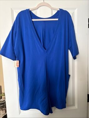 Free People Electric Blue Short-Sleeve V-Neck Romper